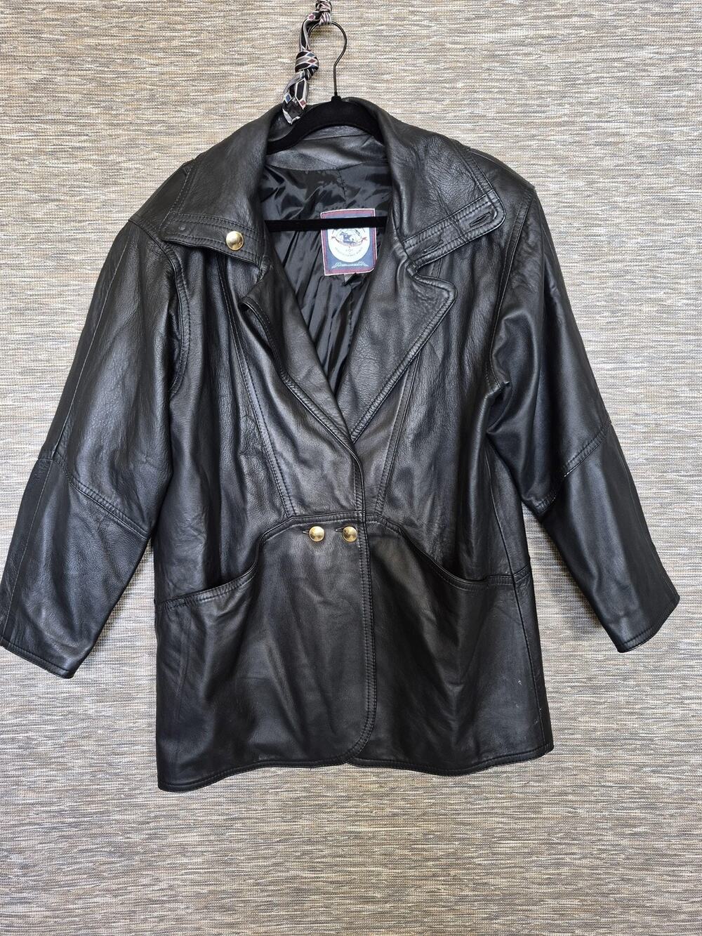 Lazo Leather Jacket Womens Size M Black Genuine Leather Midlength Pockets